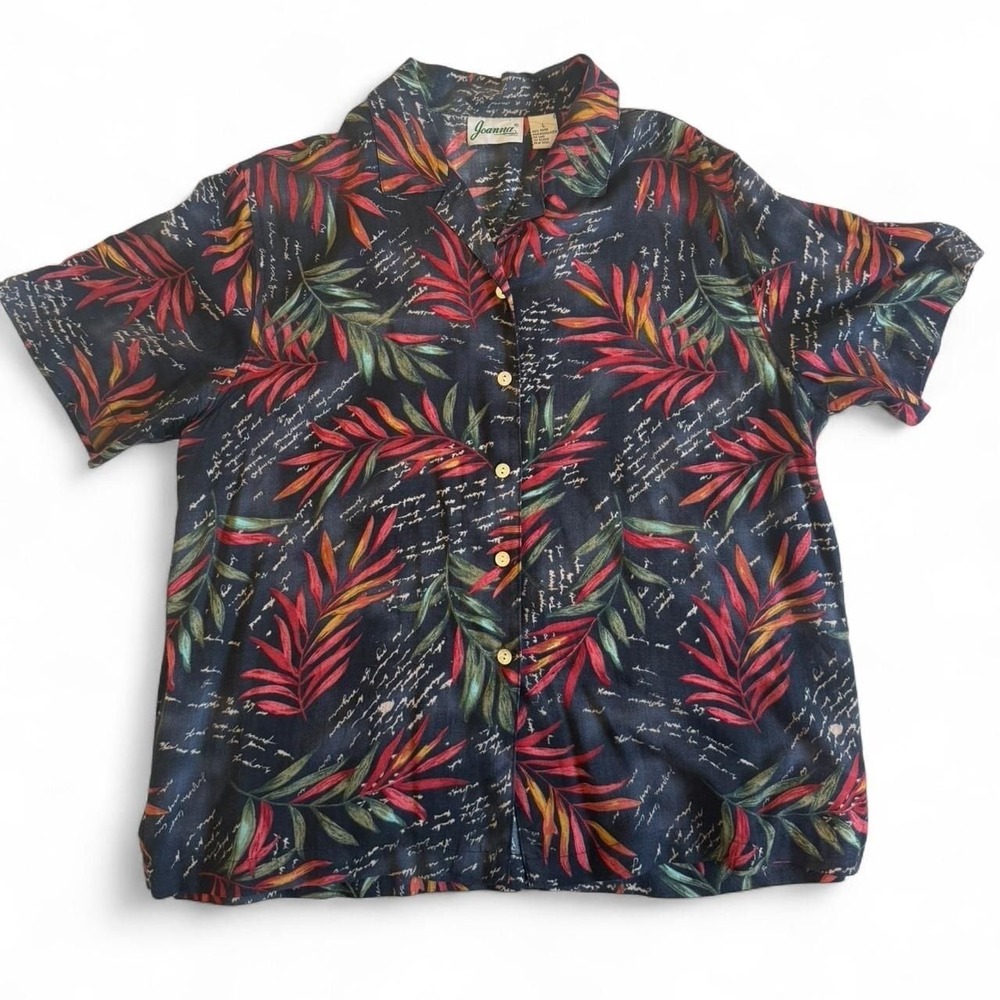 Vintage Joanna Tropical Print Rayon Button Up Shirt - Y2K Festival‎ Beach Top